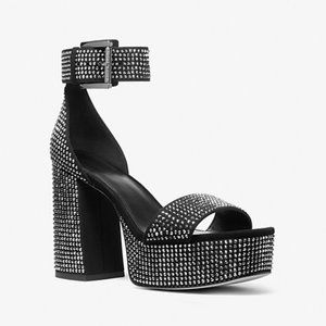 Michael Kors Tara Crystal Embellished Faux Suede Platform Sandal Size 7